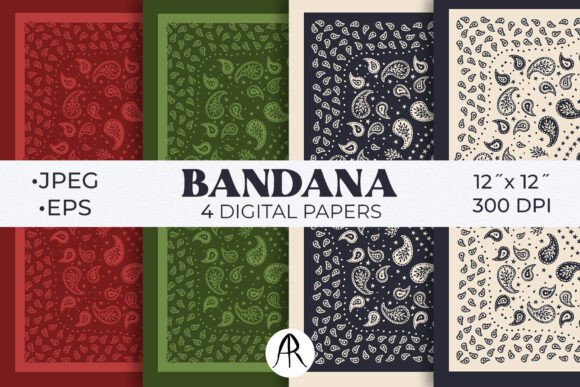 Download Monochrome Paisley Bandana Digital Paper - Bandana Collection
