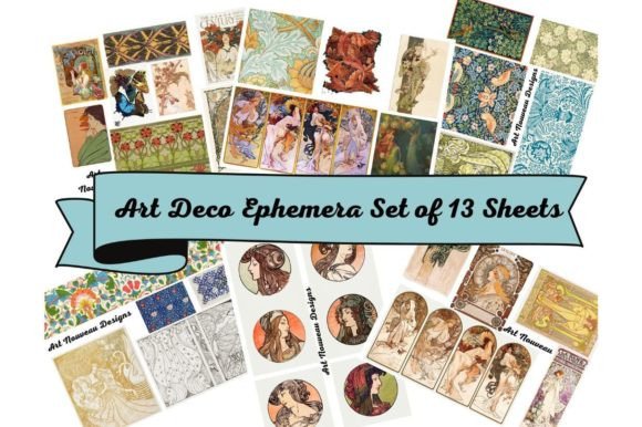 Download 13 Vintage Art Deco Ephemera Sheets - Art deco Collection