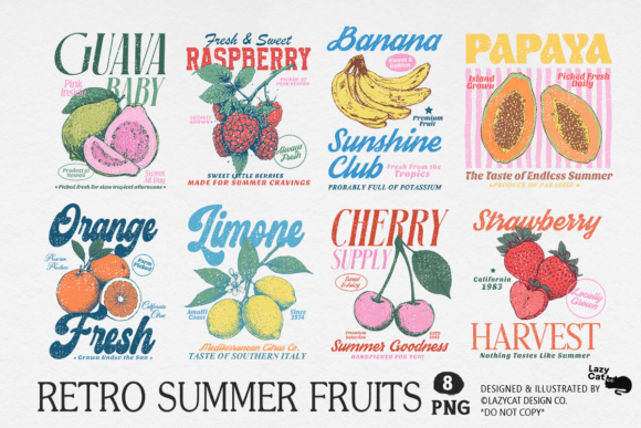 Download Retro Summer Fruits PNG Bundle - Premium Bundle